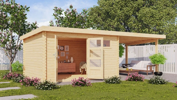 Karibu Bastrup 8 Gartenhaus inkl. Anbau 3m natur