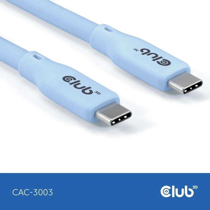 Club 3D USB4 Kabel, 20Gb/s, 240W PD EPR, USB-C Stecker auf USB-C Stecker, 2m, blau