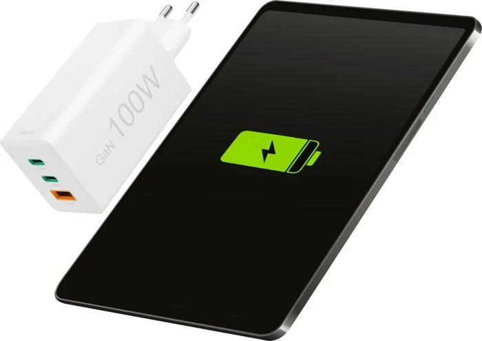 Hama GaN Schnellladegerät, USB-C/USB-A, 2x USB-C + 1x USB-A, 100W, weiß