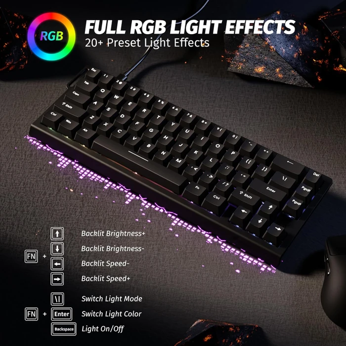 Attack Shark X68 HE Rapid Trigger Keyboard, schwarz, LEDs RGB, Outemu White Jade Magnetic, USB, US