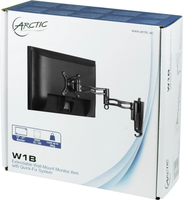 ARCTIC W1B Monitor-Wandhalterung mit ausziehbarem Haltearm schwarz