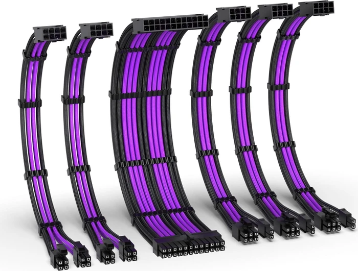 EZDIY-FAB Cable Extension Kit, 1x 24-Pin, 2x 4/8-Pin ATX, 3x 8-Pin PCIe, 16AWG, schwarz/violett