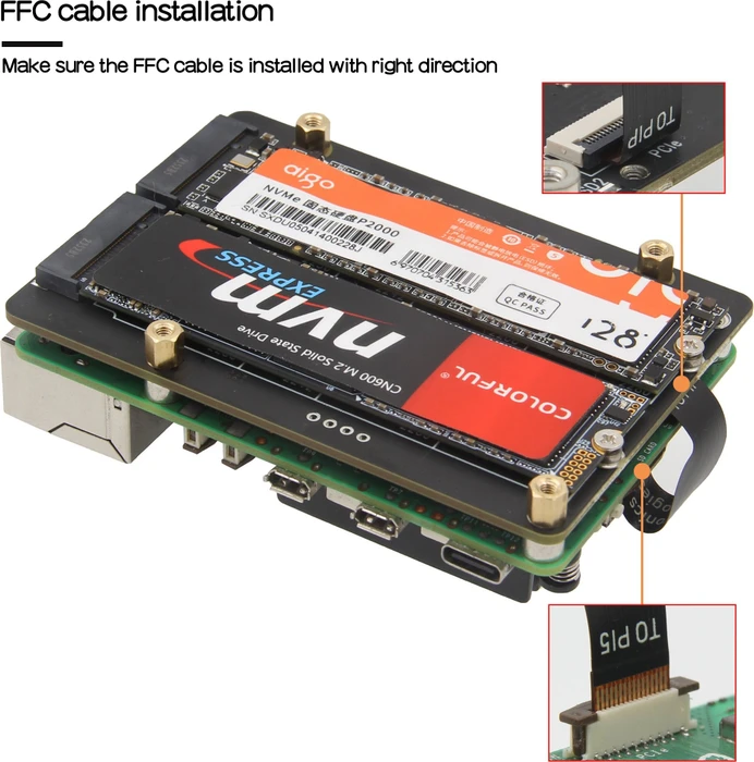 Geekworm X1005 Dual PCIe auf M.2 Key-M NVMe Adapter-Board, M.2 M-Key 2230/2242/2260/2280 NVMe Slot für Raspberry Pi 5