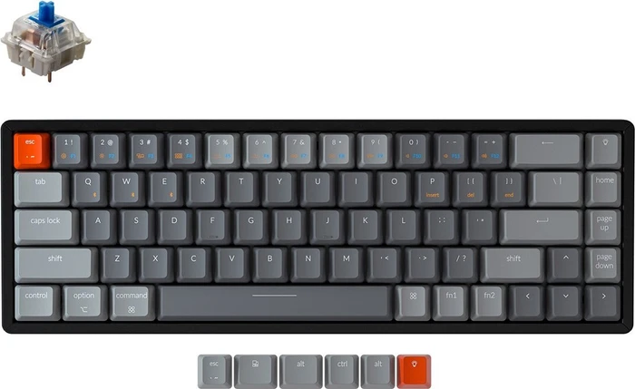 Keychron K6, 65%, Aluminium, LEDs RGB, hot-swap, schwarz/grau, Gateron BLUE, USB/Bluetooth, US