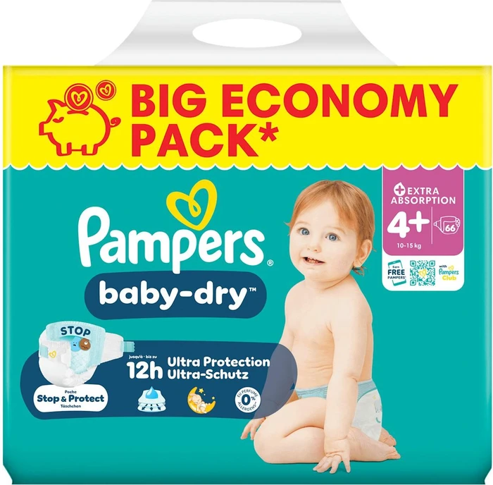 Pampers Baby-Dry Gr.4+ Einwegwindel, 10-15kg, 66 Stück