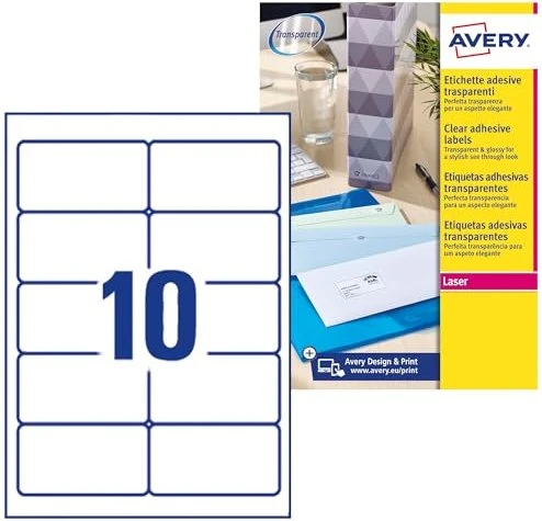 Avery-Zweckform Etiketten mit Spezialbeschichtung, 96x50.8mm, transparent, 25 Blatt (250 Etiketten)