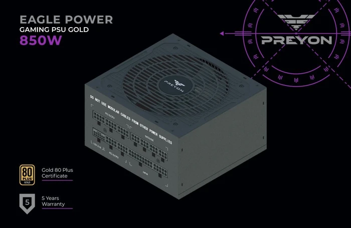 Preyon Eagle Power Gold schwarz 850W, ATX 3.1