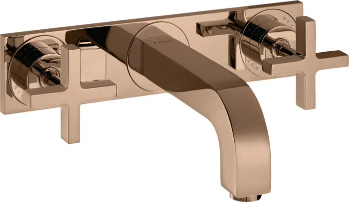 Hansgrohe Axor Citterio Waschbeckenarmatur mit Kreuzgriffen und Platte 226mm polished red gold