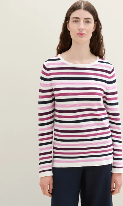 Tom Tailor Rundhalsausschnitt Strickpullover berry knit stripe design (Damen)