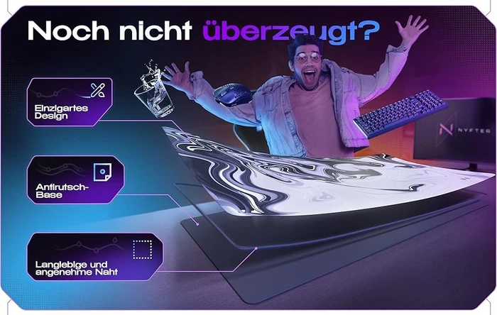 Nyfter Nyfpad XXL Liquid Premium Gaming Mousepad, 900x500mm, Design weiß/schwarz