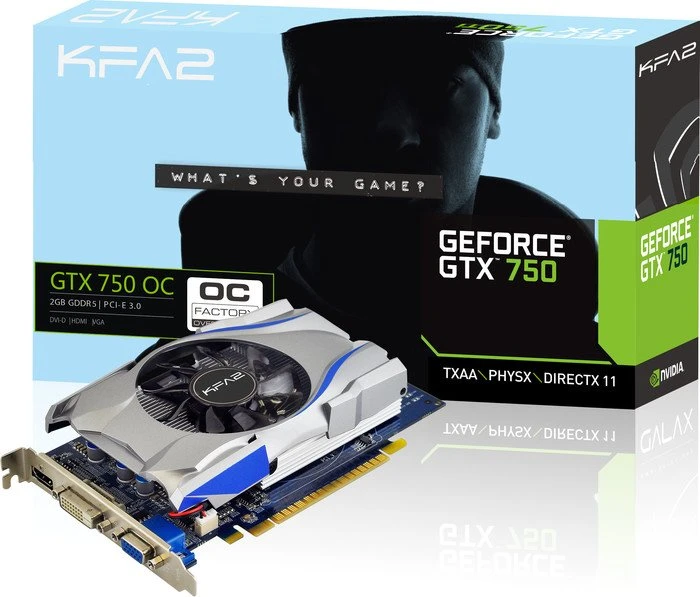 KFA2 GeForce GTX 750 OC, 2GB GDDR5, VGA, DVI, HDMI