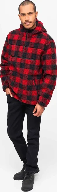 Brandit Teddyfleece Worker Hoodie red/black checkered (Herren)