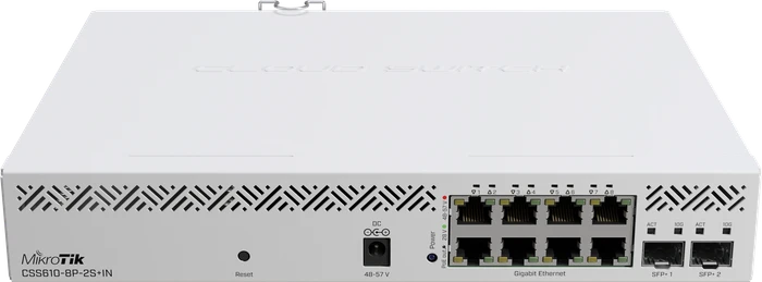 MikroTik Cloud Smart Switch CSS610 Desktop Gigabit Smart Switch, 8x RJ-45, 2x SFP+, 140W PoE+