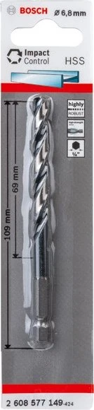 Bosch Professional HSS Impact Control Spiralbohrer, 6.8x69x109mm, 1 Stück