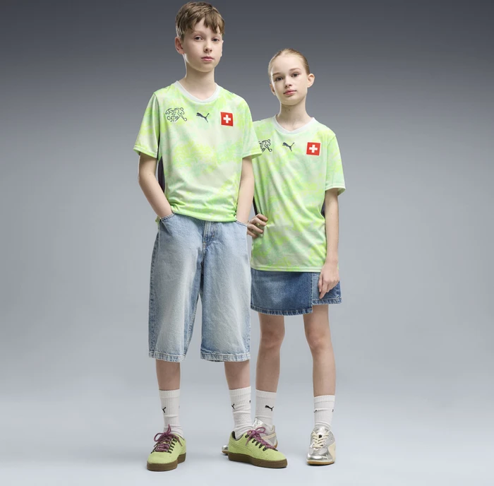 Puma FIFA WM 2026 Schweiz Auswärtstrikot kurzarm sea glass/dark indigo (Junior)