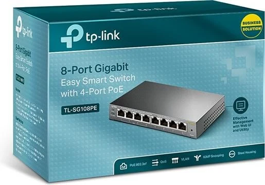 TP-Link TL-SG108PE Desktop Gigabit Smart Switch, 8x RJ-45, 64W PoE+