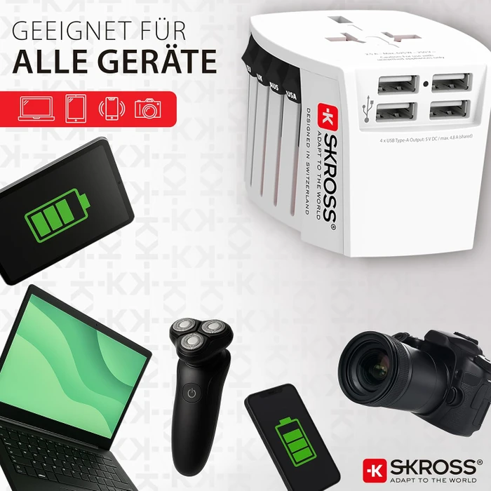 Skross World Travel Adapter MUV USB (4xA), 4x USB-A, weiß