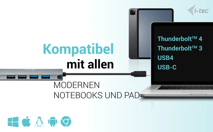 i-tec USB-C Metal Nano 2x Display Docking Station + Power Delivery 100W, inkl. Netzteil, USB-C 3.0 [Stecker]