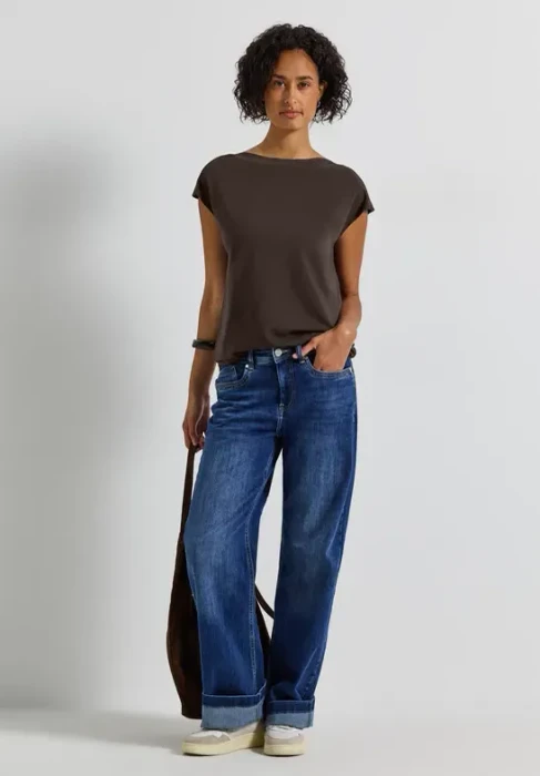 Street One U-Boot mit Rippdetail T-Shirt kurzarm deep roast brown (Damen)