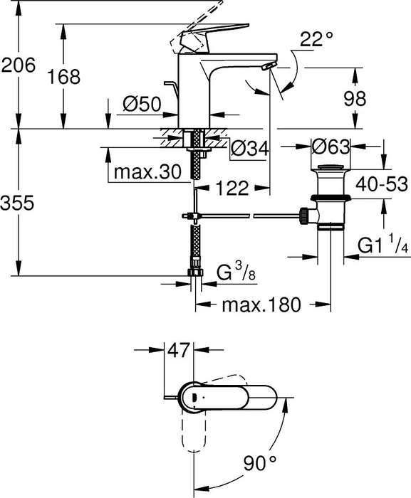 Grohe Eurosmart Cosmopolitan Einhand-Waschbeckenarmatur 1/2" M-Size mit Ablauffernbedienung chrom