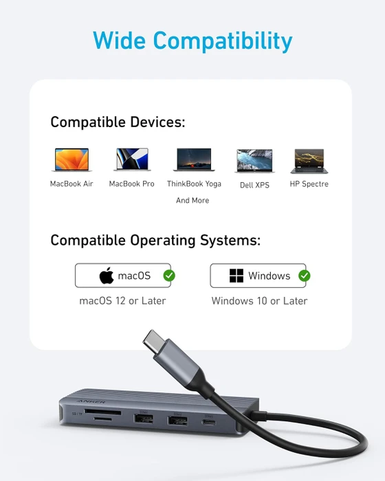 Anker Dual-Display USB-C Hub 10-in-1, USB-C 3.0 [Stecker]