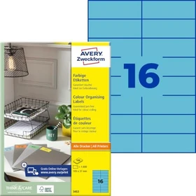 Avery-Zweckform Ordneretiketten, 105x37mm, blau, 100 Blatt (1600 Etiketten)