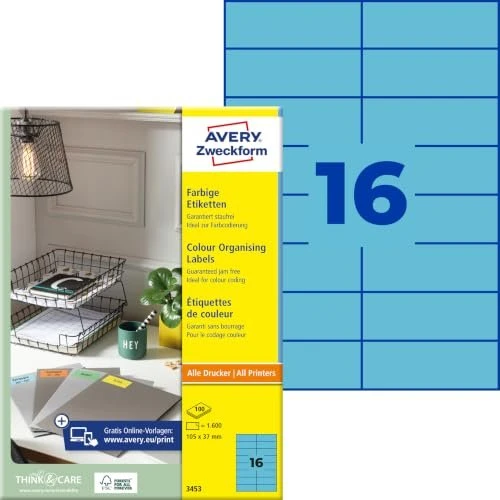 Avery-Zweckform Ordneretiketten, 105x37mm, blau, 100 Blatt (1600 Etiketten)