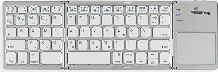 MediaRange kompakte Funk-Tastatur mit 63 Tasten und Touchpad, silber, Bluetooth, DE