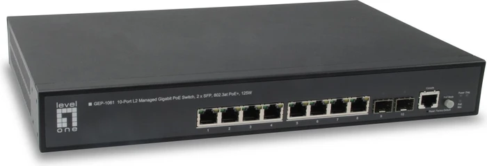 LevelOne GEP Kilby Desktop Gigabit Managed Switch, 8x RJ-45, 2x SFP, 125W PoE+