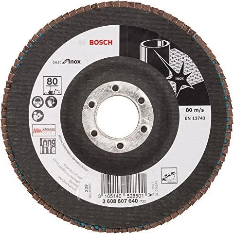 Bosch Professional X581 Best for Inox Fächerschleifscheibe gewinkelt K80, 125x22.23mm, 1 Stück