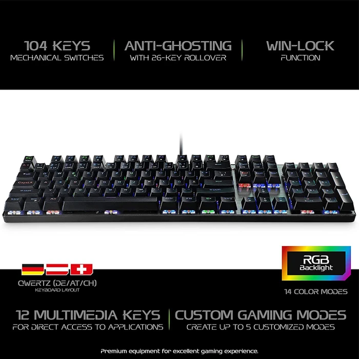 MediaRange Gaming Series GS101 Mechanical Gaming Keyboard, schwarz/silber, USB, DE