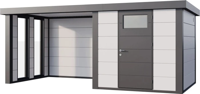 Telluria Classico 2424 Gerätehaus inkl. Anbau 2.84m links weiß/grau