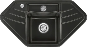 systemceram Vega Eck Einbau Becken links mit Ablauffernbedienung nigra