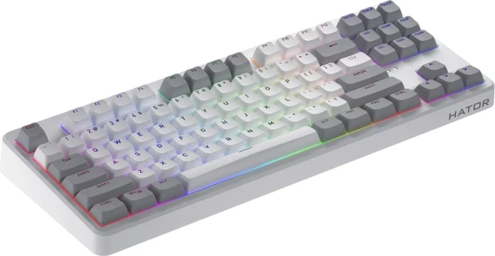 Hator Rockfall 3 TKL Wireless, PBT, weiß/grau, LEDs RGB, Aurum Lemon, USB/Bluetooth, US