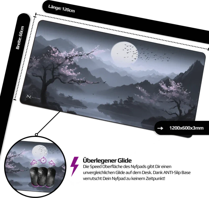 Nyfter Nyfpad 3XL Sakura V3 Premium Gaming Mousepad, 1200x600mm