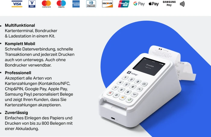 SumUp 3G+WIFI Bezahlterminal weiß, Payment Kit inkl. Bondrucker