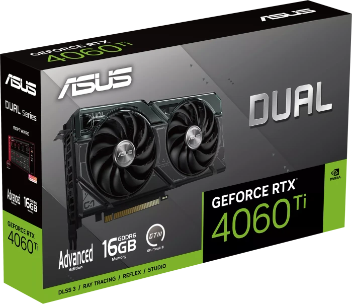 ASUS Dual GeForce RTX 4060 Ti Advanced, DUAL-RTX4060TI-A16G, 16GB GDDR6, HDMI, 3x DP