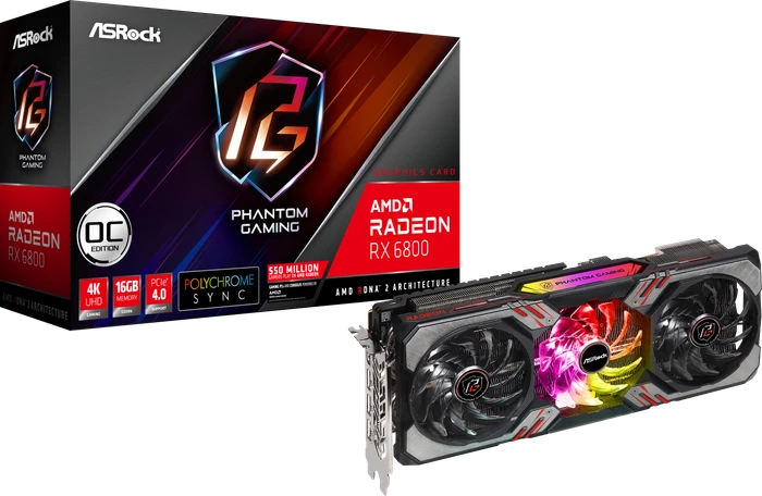 ASRock Radeon RX 6800 Phantom Gaming D OC, RX6800 PGD 16GO, 16GB GDDR6, HDMI, 3x DP