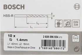 Bosch Professional HSS-R Spiralbohrer, 1.4x18x40mm, 10 Stück