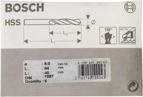 Bosch Professional HSS-R Karosseriebohrer, 9x40x84mm, 5 Stück