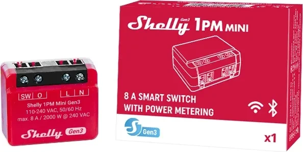 Shelly 1PM Mini Gen3, 1-Kanal, Unterputz, Schaltaktor