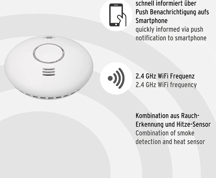 Brennenstuhl Connect WiFi Rauch- und Hitzewarnmelder WRHM01 weiß, Funk-Brandmelder