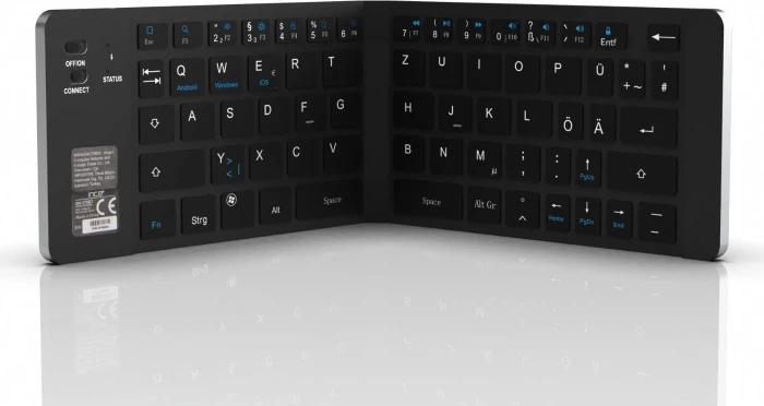 Inca IBK-579BT Recharable Foldable Smart Silver Keyboard, schwarz/silber, Bluetooth, DE