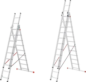 Hailo ProfiStep combi Alu 3-tlg. Teleskop-Mehrzweckleiter, 3x 12 Stufen