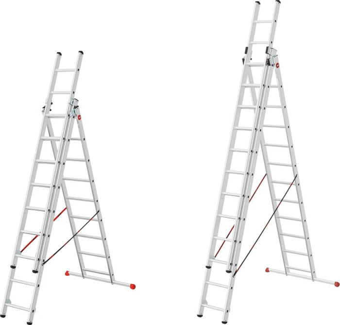 Hailo ProfiStep combi Alu 3-tlg. Teleskop-Mehrzweckleiter, 3x 12 Stufen