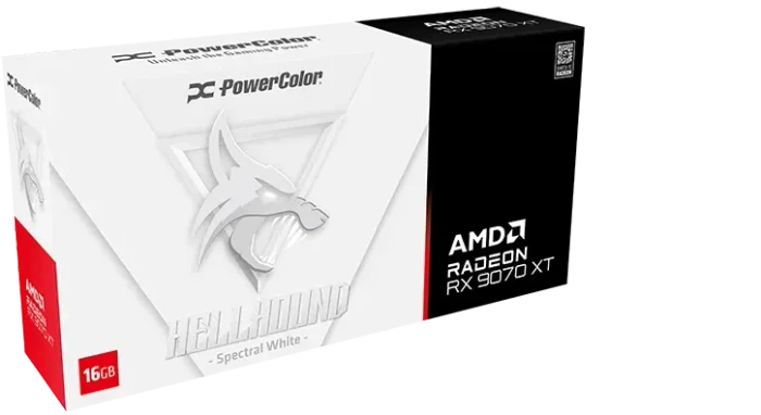PowerColor Hellhound Spectral White Radeon RX 9070 XT, 16GB GDDR6, HDMI, 3x DP
