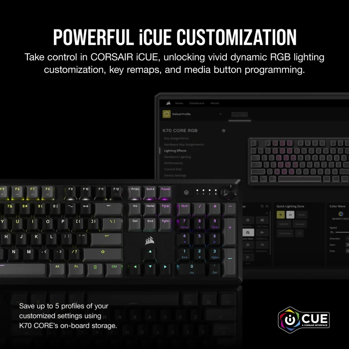 Corsair Gaming K70 CORE TKL RGB, Carbon Gray, schwarz/grau, MLX RED V2, USB, US