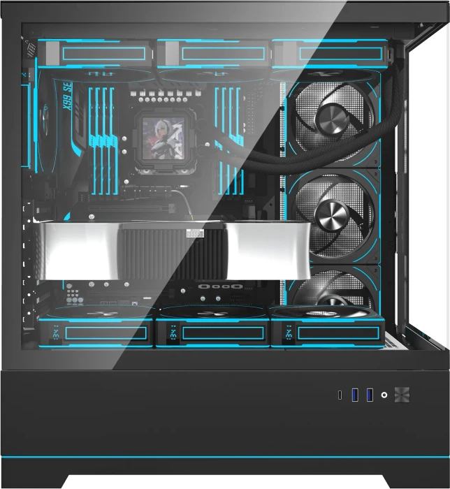 DarkFlash DY451 Pro Black, ohne Lüfter, Glasfenster