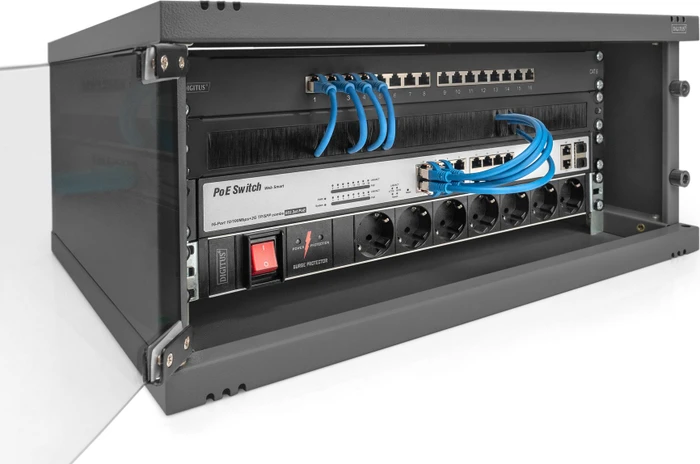 Digitus Professional SoHo Line 19" Wandgehäuse 4HE, unmontiert, Sicherheitsglastür, IP20, RAL 9005, 400mm tief