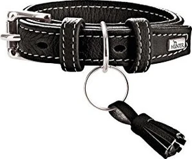 Hunter Cannes Hundehalsband, Leder, Nappaleder, weich, edel, elegant, 35 XS, schwarz